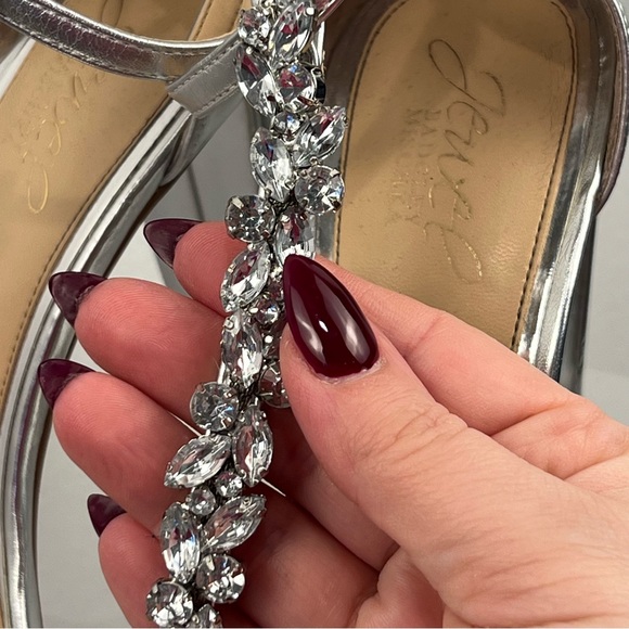 Jewel Badgley Mischka Silver Rhinestone High Heels Size 7.5 - Picture 6 of 16